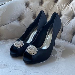 Steve Madden Gossip Satin Open Toe Pump with Crystal Details